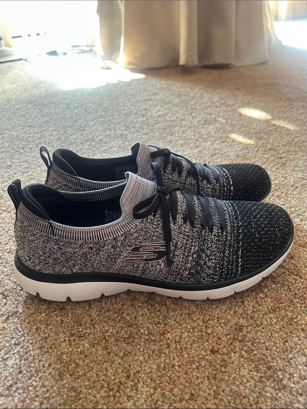 Skechers Black and Gray Knit Lace-Up Slip-On Sneakers